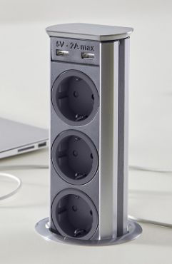 Фото товара: SFL BRICK блок встраиваемый 3 эл. розетки, 2 USB зарядки, нержавеющая сталь