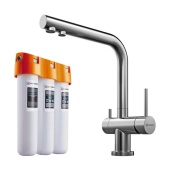 Фото товара: Omoikiri Nagano-BN, смеситель, нержавеющая сталь + Pure drop Lite