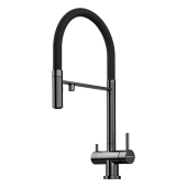 Фото товара: Omoikiri Kanto-GM-BL, смеситель, вороненая сталь/черный гибкий шланг