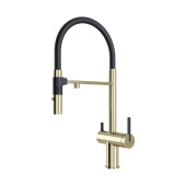 Фото товара: Paulmark GRAVITY, смеситель, светлое золото, черный шланг