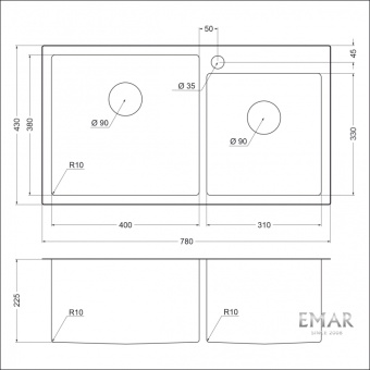 Детальное фото товара: Emar EMB-210 PVD Nano Satine, мойка, нержавеющая сталь, сатин