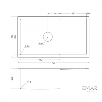 Детальное фото товара: Emar EMB-124 Satine, мойка, нержавеющая сталь сатин