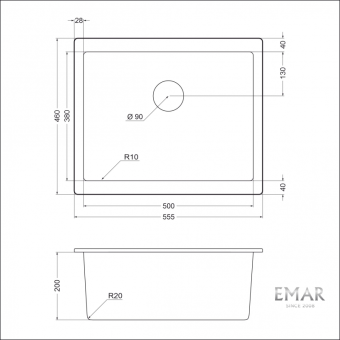 Детальное фото товара: Emar EMQ-1555.P, мойка, гранит, барит