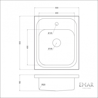 Детальное фото товара: Emar EM-T5060L, мойка, нержавеющая сталь