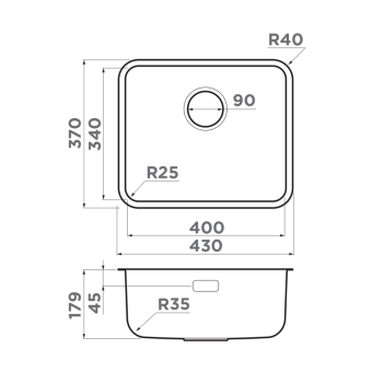 Детальное фото товара: Omoikiri Omi 43-U/I-LG Ultra Mini, мойка, нержавеющая сталь/светлое золото