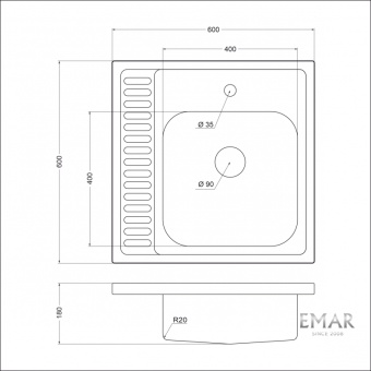 Детальное фото товара: Emar EM-T6060RQ, мойка, нержавеющая сталь
