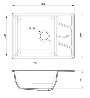 Детальное фото товара: GranFest VERTEX GF-V-680L, мойка, мрамор, топаз