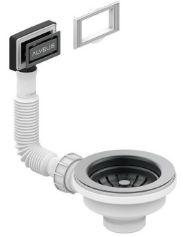 Детальное фото товара: ALVEUS выпуск для мойки 114 ANTHRACITE new c рамкой и заглушкой (гофра)