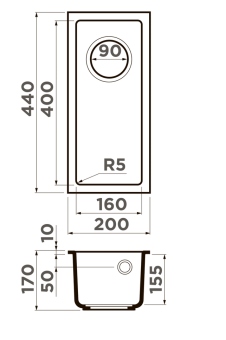 Детальное фото товара: Omoikiri Bosen 20-U-DC, мойка, гранит, темный шоколад