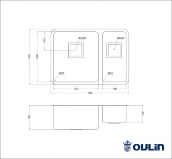 Детальное фото товара: Oulin OL-0369L, мойка, нержавеющая сталь сатин