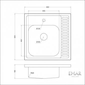 Детальное фото товара: Emar EM-T6060LQ, мойка, нержавеющая сталь