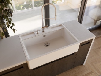 Детальное фото товара: Omoikiri Kanto-2 Plus-SB C-WH, смеситель, латунь, хром/белый