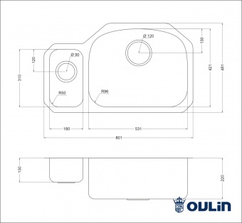 Детальное фото товара: Oulin OL-U601, мойка, нержавеющая сталь сатин
