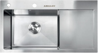 Детальное фото товара: AMALET 7848L-STR-ST, мойка, нержавеющая сталь, сатин