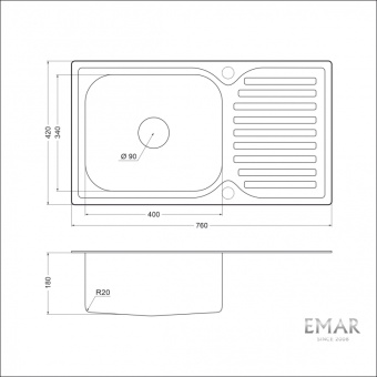 Детальное фото товара: Emar EM-302A, мойка, нержавеющая сталь