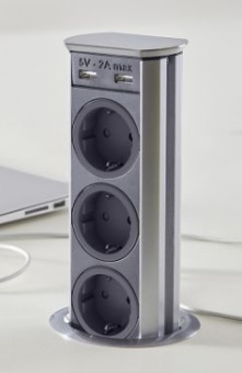 Детальное фото товара: SFL BRICK блок встраиваемый 3 эл. розетки, 2 USB зарядки, нержавеющая сталь