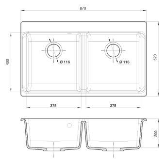 Детальное фото товара: Rivelato AXEL X-90-2D antracite, мойка, гранит, антрацит