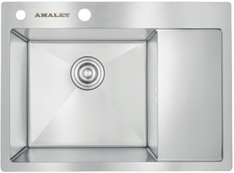 Детальное фото товара: AMALET 6548L-STR-ST, мойка, нержавеющая сталь, сатин