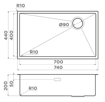 Детальное фото товара: Omoikiri Taki 74-U/IF-GB SIDE, мойка, графит