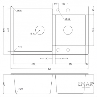 Детальное фото товара: Emar EMQ-2800.Q, мойка, гранит, берилл