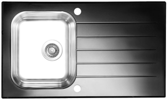 Детальное фото товара: ALVEUS GLASSIX 10 RAL9005-90, мойка, нержавеющая сталь/стекло, черный (в компл.с сифон 1127251)