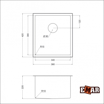 Детальное фото товара: Emar EMB-130 PVD Nano Dark, мойка, нержавеющая сталь, вороненая сталь