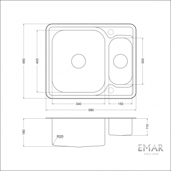Детальное фото товара: Emar EM-5948, мойка, нержавеющая сталь
