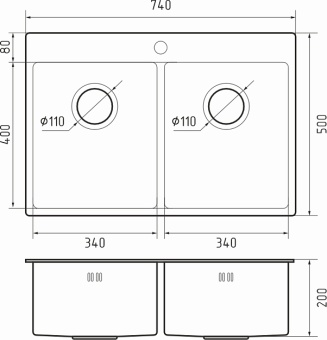 Детальное фото товара: Rivelato RINOX 7450 2В PVD black, мойка, нержавеющая сталь, черный