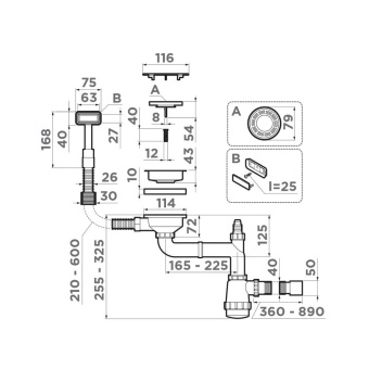 Детальное фото товара: Omoikiri WK-1C-LG Арматура для одночашевых моек с прямоугольным перелив, светлое золото