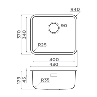 Детальное фото товара: Omoikiri Omi 43-U/I-GB Ultra Mini, мойка, нержавеющая сталь/графит