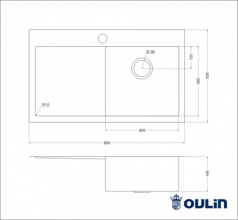 Детальное фото товара: Oulin OL-FTR102R, мойка, нержавеющая сталь сатин