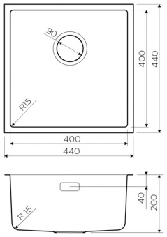 Детальное фото товара: Omoikiri Tadzava 44-U-IN Quadro, мойка, нержавеющая сталь 