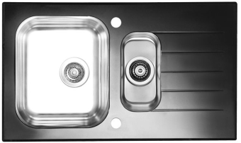 Детальное фото товара: ALVEUS GLASSIX 20 RAL9005-90, мойка, нержавеющая сталь/стекло, черный (в компл.с сифон 1077134)