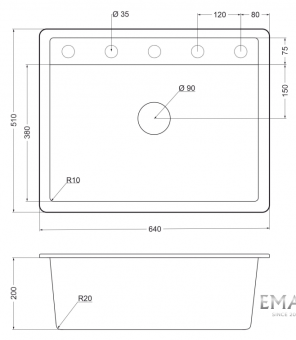 Детальное фото товара: Emar EMQ-1640.Q, мойка, гранит, антрацит