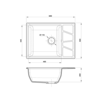 Детальное фото товара: GranFest VERTEX GF-V-680L, мойка, мрамор, черный