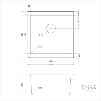 Детальное фото товара: Emar EMQ-1455.P, мойка, гранит, барит