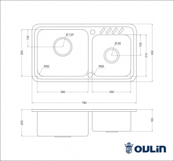 Детальное фото товара: Oulin OL-H9903 (F&P), мойка, нержавеющая сталь сатин