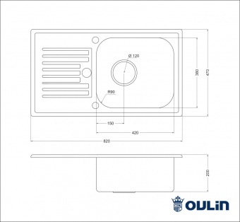 Детальное фото товара: Oulin OL-101Y, мойка, нержавеющая сталь