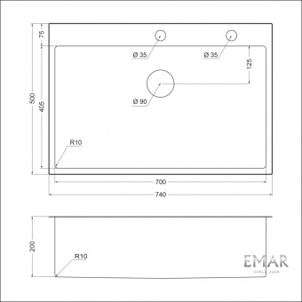 Детальное фото товара: Emar EMB-125A PVD Nano Satine, мойка, нержавеющая сталь сатин