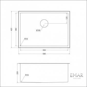 Детальное фото товара: Emar EMB-132 PVD Nano Dark, мойка, нержавеющая сталь, вороненая сталь