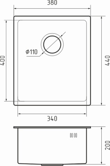 Детальное фото товара: Rivelato RINOX 3844 UN INOX, мойка, нержавеющая сталь