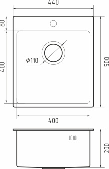 Детальное фото товара: Rivelato RINOX 4450 INOX, мойка, нержавеющая сталь