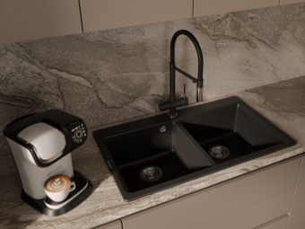 Детальное фото товара: Rivelato ADRIA 1523517 nero/cromo, смеситель, гранит, черный/хром