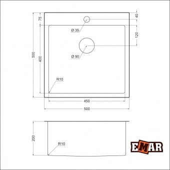 Детальное фото товара: Emar EMB-117A PVD Nano Satine, мойка, нержавеющая сталь сатин