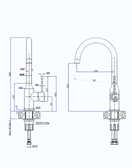 Детальное фото товара: Rivelato GARDA 1923502 antracite/oro, смеситель, гранит, антрацит/золото